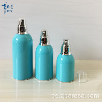 Frasco y botella sin aire de acrílico azul con bomba